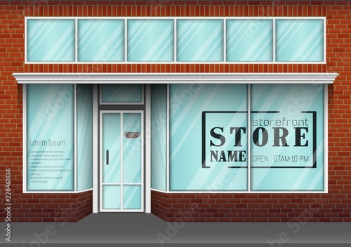 Brick store building design with big window