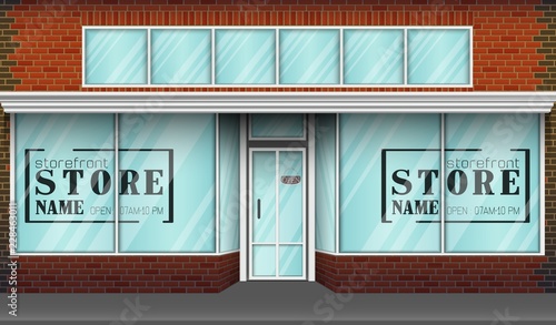 Brick store building design with big window