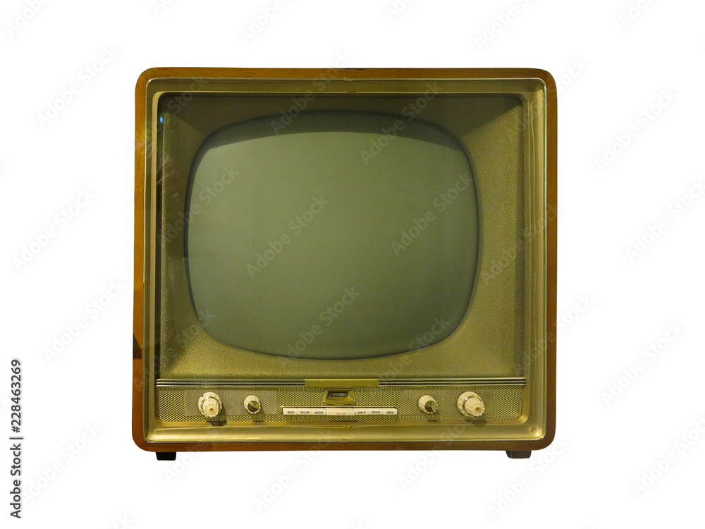 Vintage classic retro old TV receiver isolated over white