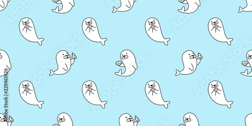 seal seamless pattern vector walrus cartoon sea lion bear polar bear isolated background wallpaper blue