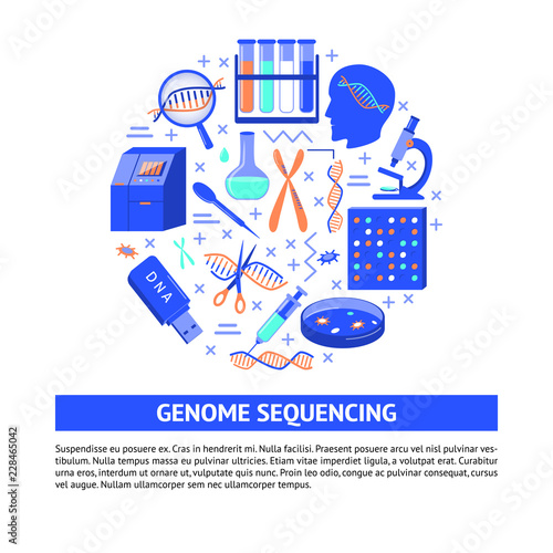 Genome sequencing round concept in flat style