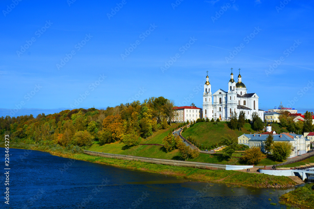 Assumption Cathedral of the Assumption on the hill and the monastery of the Holy Spirit on the Western Dvina River. Vitebsk, Belarus