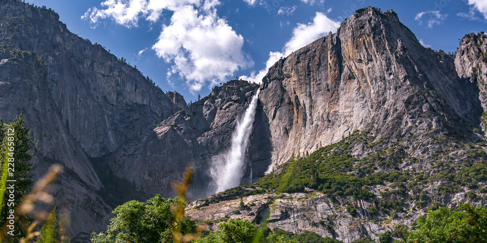 Striking Yosemite Falls on a steep and rough cliff