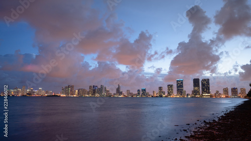 Strom Clearing Sunset Downtown City Skyline Waterrfront Miami Florida