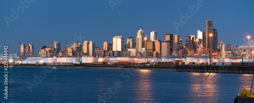 Sunset Light Reflects Off Buildings and Glass in Seattle Washington