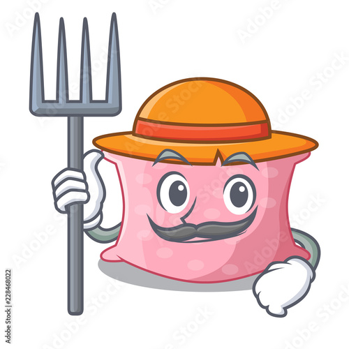 Farmer character cute pillows on the mattress