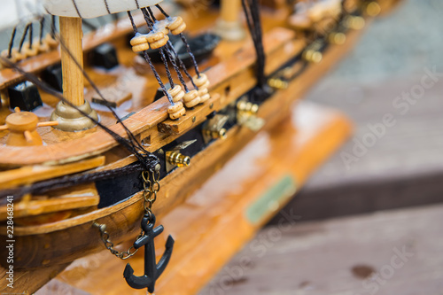 Detail wooden ship model sailing boat