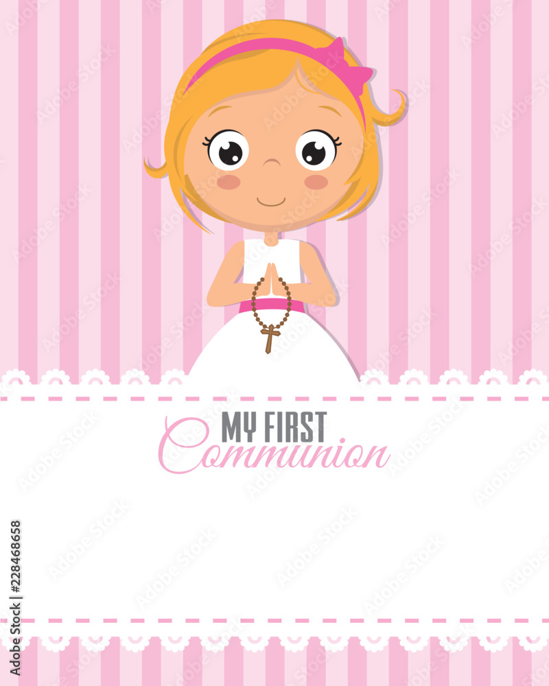my first communion girl. Child praying. Space for text my first communion girl. Child praying. Space for text