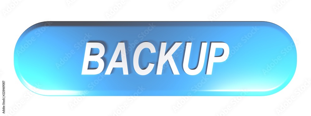 Blue rounded rectangle push button BACKUP - 3D rendering Blue rounded rectangle push button BACKUP - 3D rendering