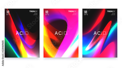 Abstract Vivid Colorful A4 Posters Set. Trendy Fluid Gradient