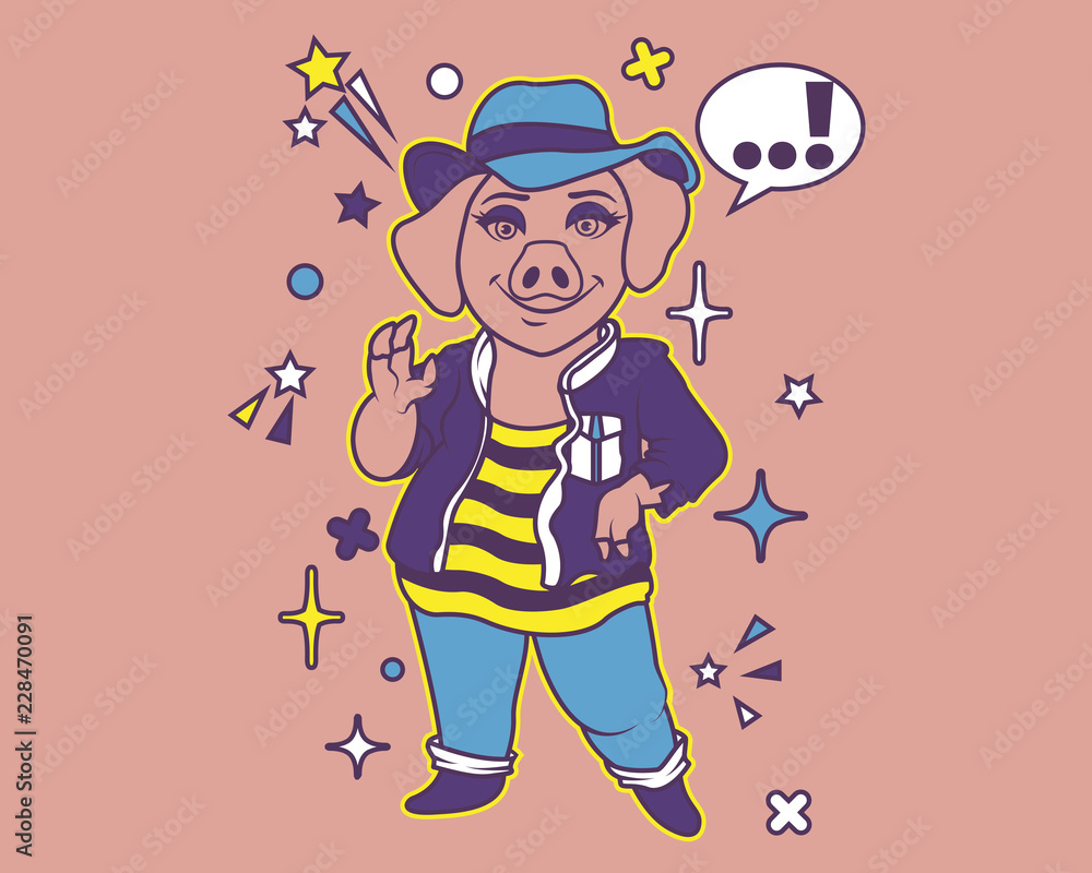Hipster Pig Cartoon T Shirt
