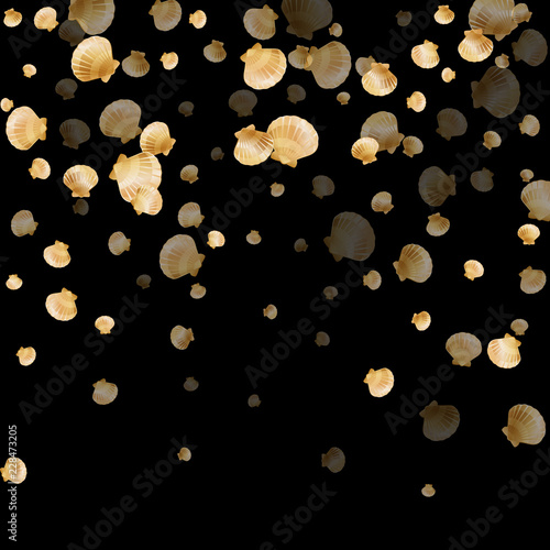 Gold seashells vector, golden pearl bivalved mollusks