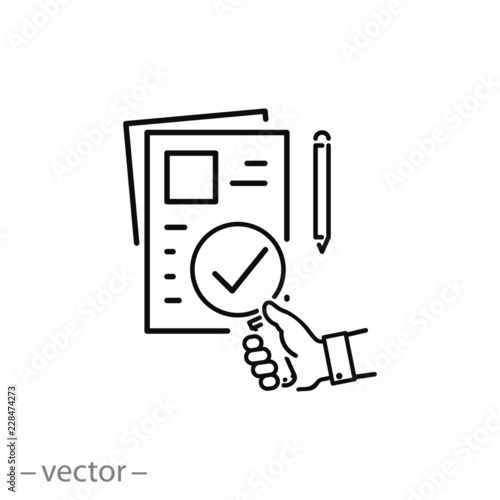 verification of documents icon, analysis of report linear sign isolated on white background - vector illustration eps10