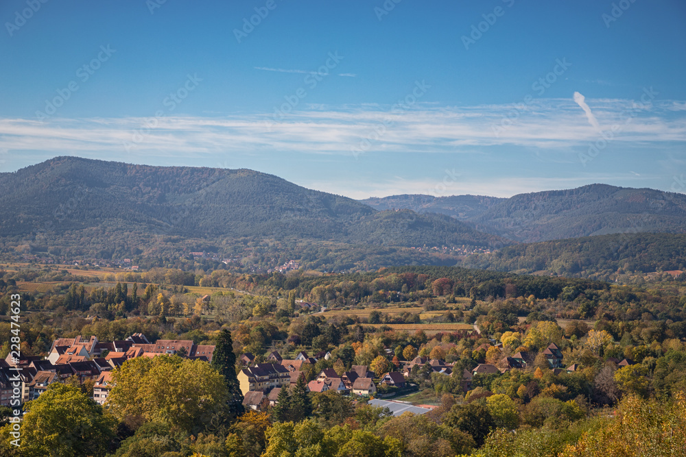Aerial view from the village of Obernai, Alsace, France. Beautiful autumn time Aerial view from the village of Obernai, Alsace, France. Beautiful autumn time