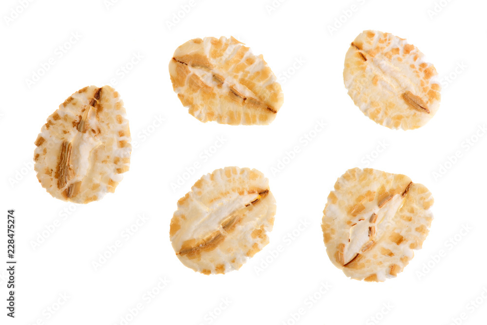 oat flakes isolated on white background. Top view. Set or collection