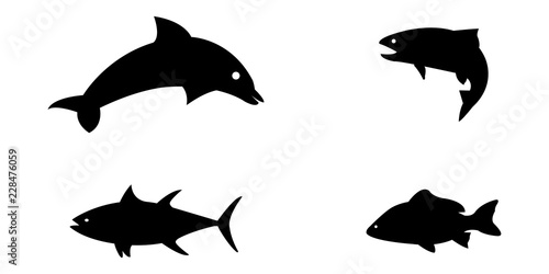 Vector illustration set of silloetted sea animals