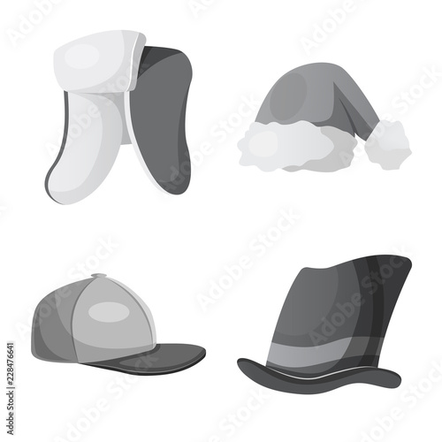 Isolated object of headgear and cap logo. Set of headgear and accessory stock vector illustration.