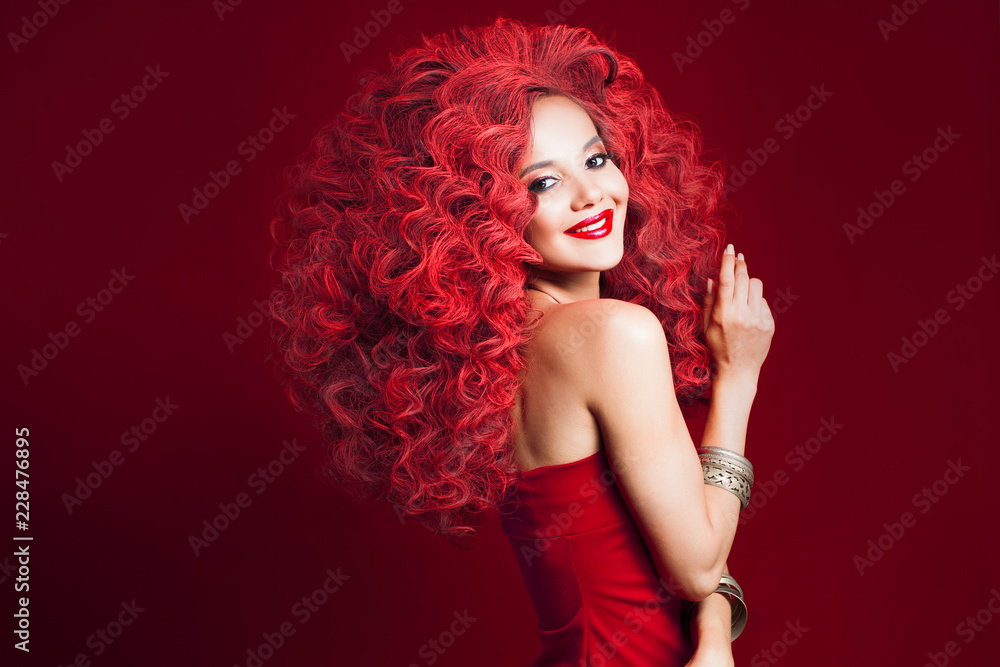 Wow girl with unbelievable lush hair. Portrait of beautiful young woman with red hair Wow girl with unbelievable lush hair. Portrait of beautiful young woman with red hair
