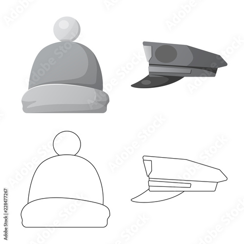 Vector design of headgear and cap icon. Collection of headgear and accessory stock symbol for web.