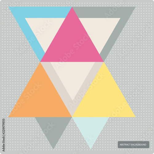 Vector pattern with colorful geometric shapes, triangles,lines and small polka dots.Colorful backdrop, seamless background pattern, retro style banner.