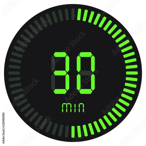 The green digital timer 30 minutes. electronic stopwatch with a gradient dial starting vector icon, clock and watch, timer, countdown symbol.