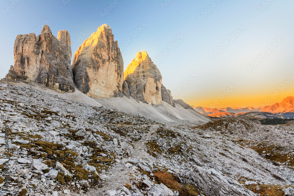 Tre Cime di Lavaredo - Drei Zinnen - The most beautiful attraction of Dolomiti - Alps - Italy