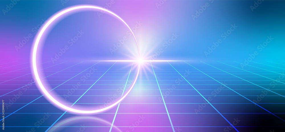 Fantastic background with neon circular line, star and space portal into another dimension Fantastic background with neon circular line, star and space portal into another dimension
