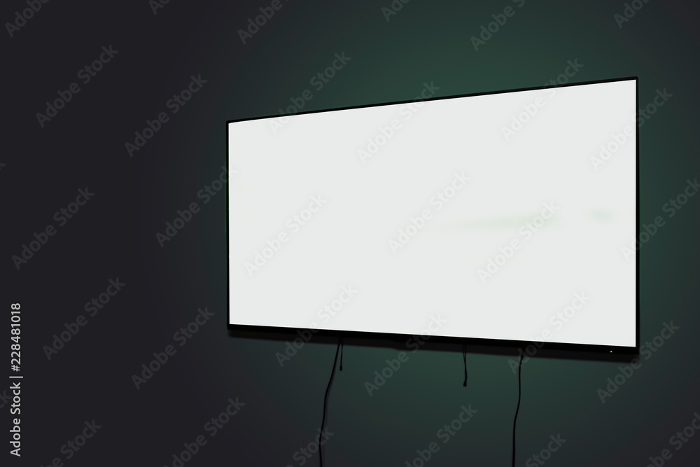 Clean monitor mockup, blank tv screen on the wall, copy space, space for text Clean monitor mockup, blank tv screen on the wall, copy space, space for text