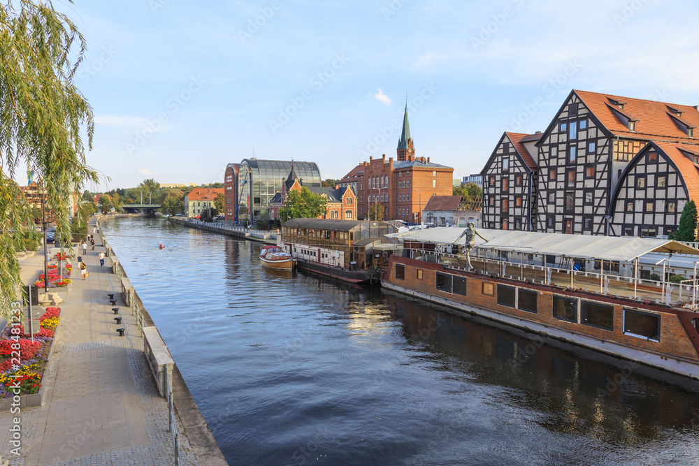 Granaries and harbor on the Brda River at Mostowa Street in Bydgoszcz