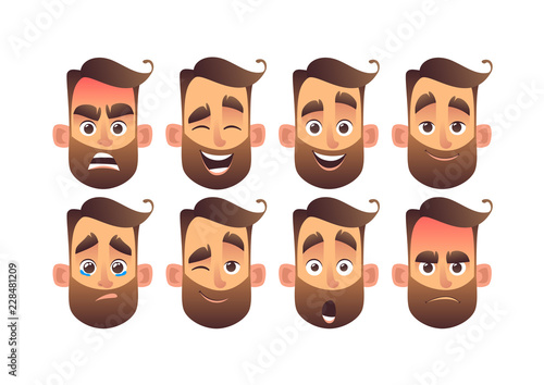 Set of male facial emotions with different expressions vector illustration