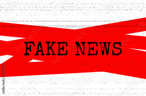 Fake news concept. Red, black and white vector illustration with grunge photocopy texture