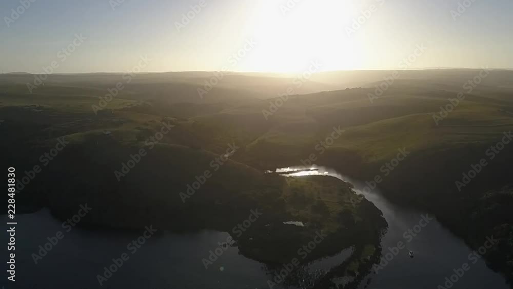 Aerial view of river mouth in the mountains Aerial view of river mouth in the mountains