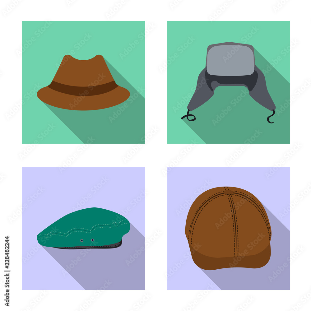 Vector design of headgear and cap icon. Set of headgear and accessory vector icon for stock.