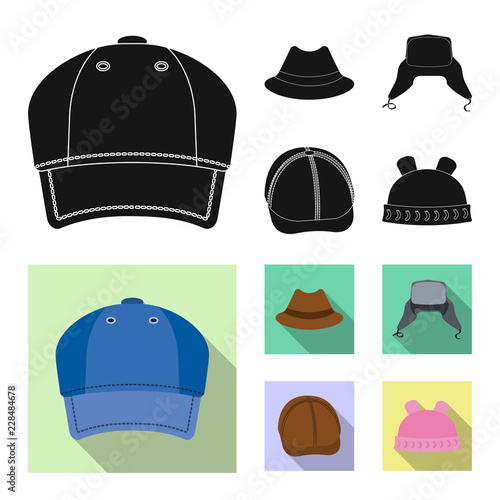 Vector illustration of headgear and cap logo. Set of headgear and accessory stock symbol for web.