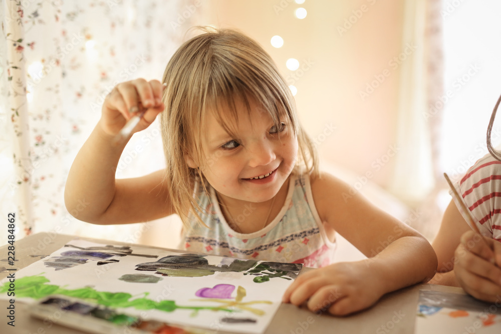 Children's creativity,kid draws with brush colors Children's creativity,kid draws with brush colors