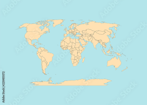 World map with countries borders. Vector illustration.