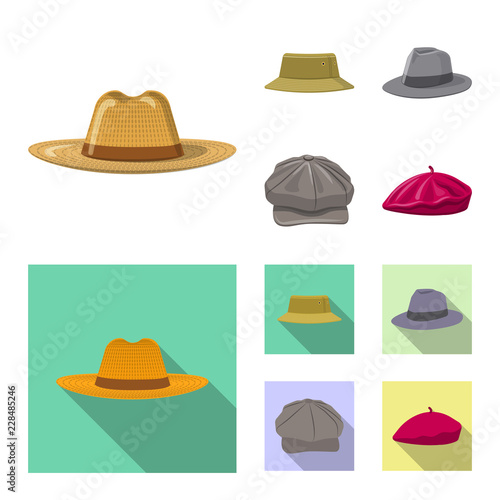 Isolated object of headgear and cap logo. Collection of headgear and accessory stock vector illustration.
