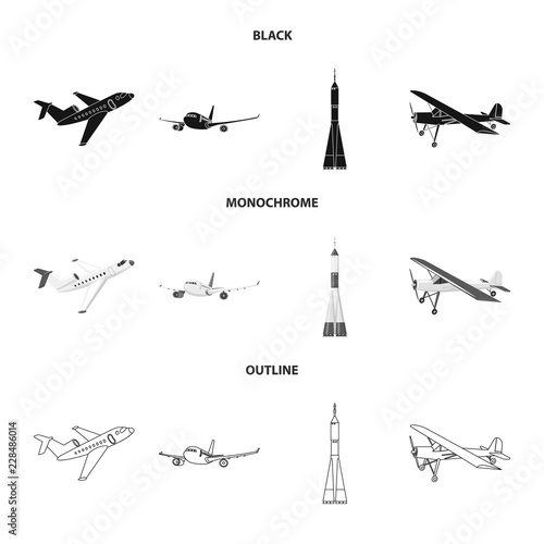 Isolated object of plane and transport icon. Set of plane and sky stock symbol for web.