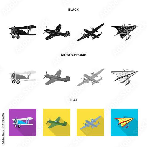 Vector design of plane and transport logo. Set of plane and sky vector icon for stock.