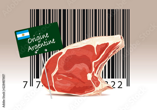 Code barre et étiquette d'origine de viande en provenance d'Argentine