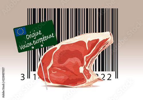 Code barre et étiquette d'origine de viande en provenance de l'Union Européenne