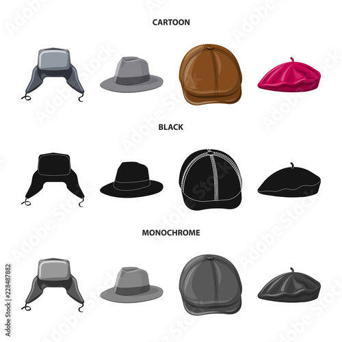 Vector illustration of headgear and cap icon. Collection of headgear and accessory stock vector illustration.