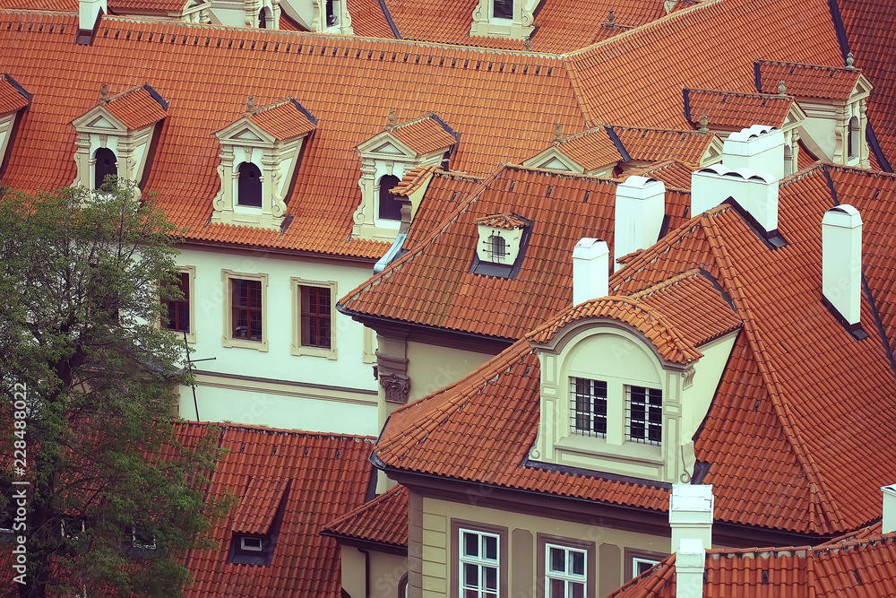 Prague view / panoramic landscape of the czech republic, Prague view with red roofs of houses from above, landscape in the European capital Prague view / panoramic landscape of the czech republic, Prague view with red roofs of houses from above, landscape in the European capital