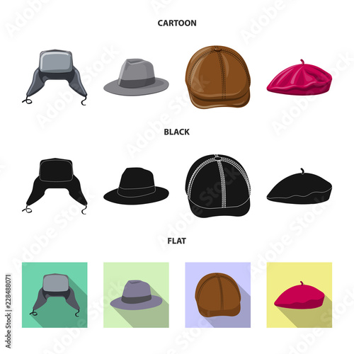Isolated object of headgear and cap icon. Collection of headgear and accessory vector icon for stock.