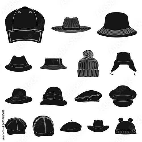 Vector illustration of headgear and cap symbol. Set of headgear and accessory stock symbol for web.