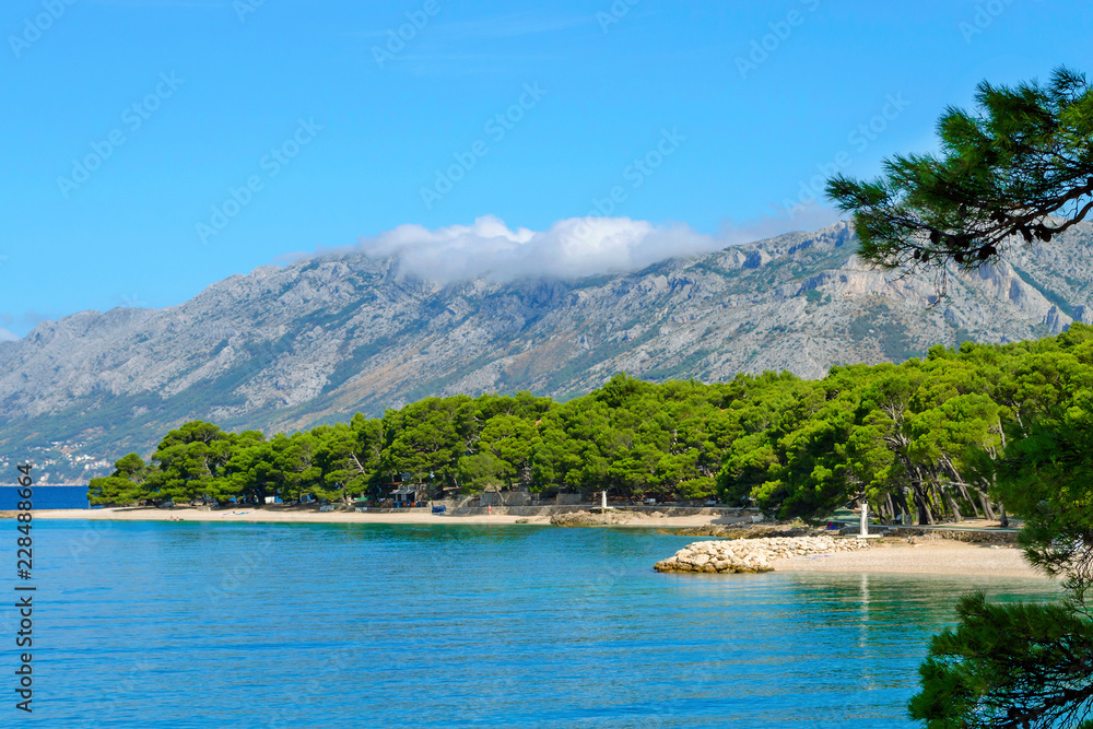 Brela, Croatia with adriatic sea and seascape in summer. Dalmatia, Makarska