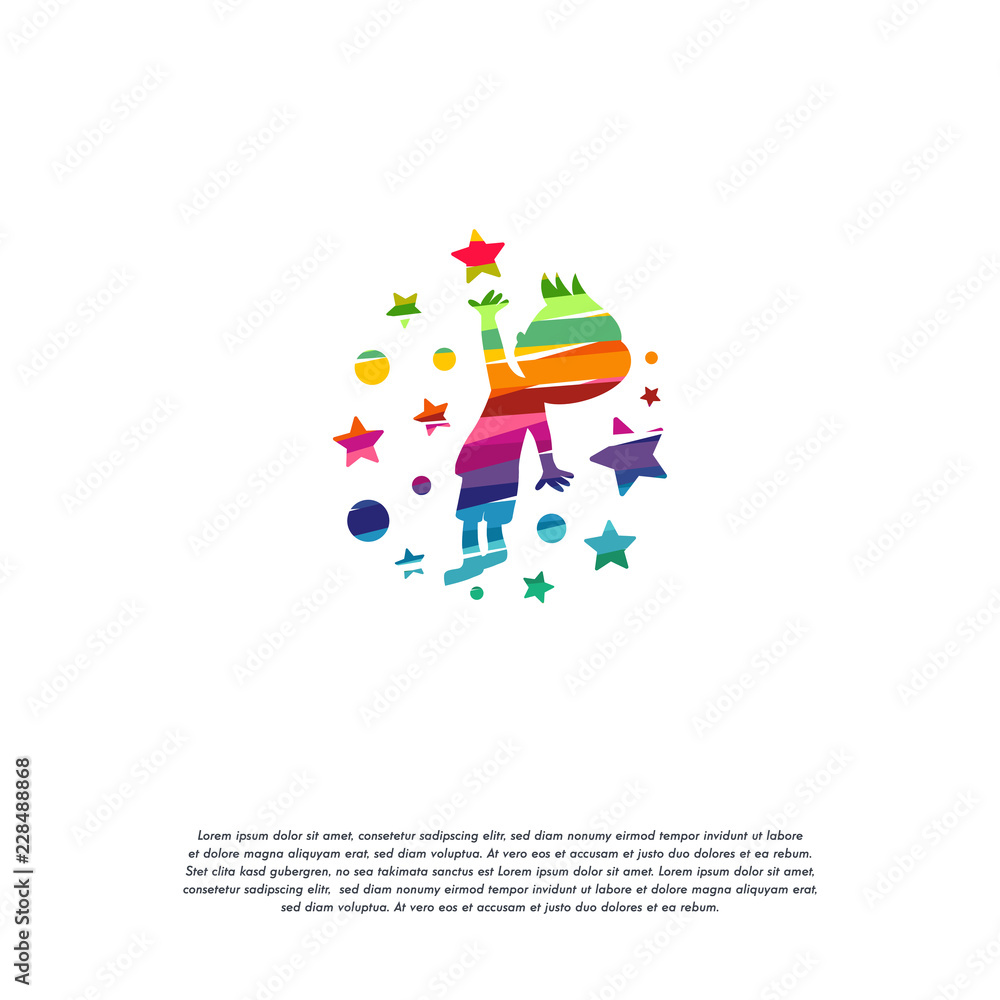 Abstract Colorful Kids Reaching star logo vector, Education logo designs template