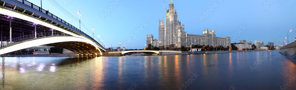 Kotelnicheskaya Embankment Building (panorama), Moscow, Russia-- is one of seven stalinist skyscrapers laid down in September, 1947 and completed in 1952