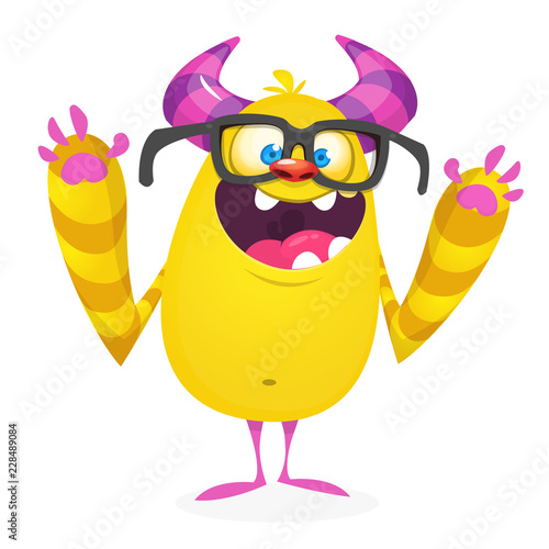Cartoon monster nerd wearing glasses. Vector illustration isolated