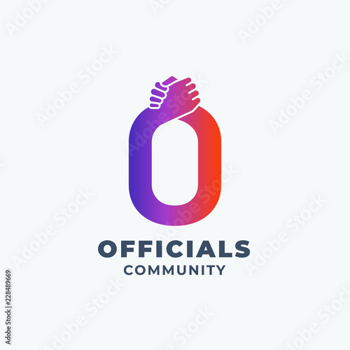 Handshake Letter Abstract Vector Sign, Symbol or Logo Template. Bro Hand Shake Incorporated in Letter O Concept with Modern Typography.